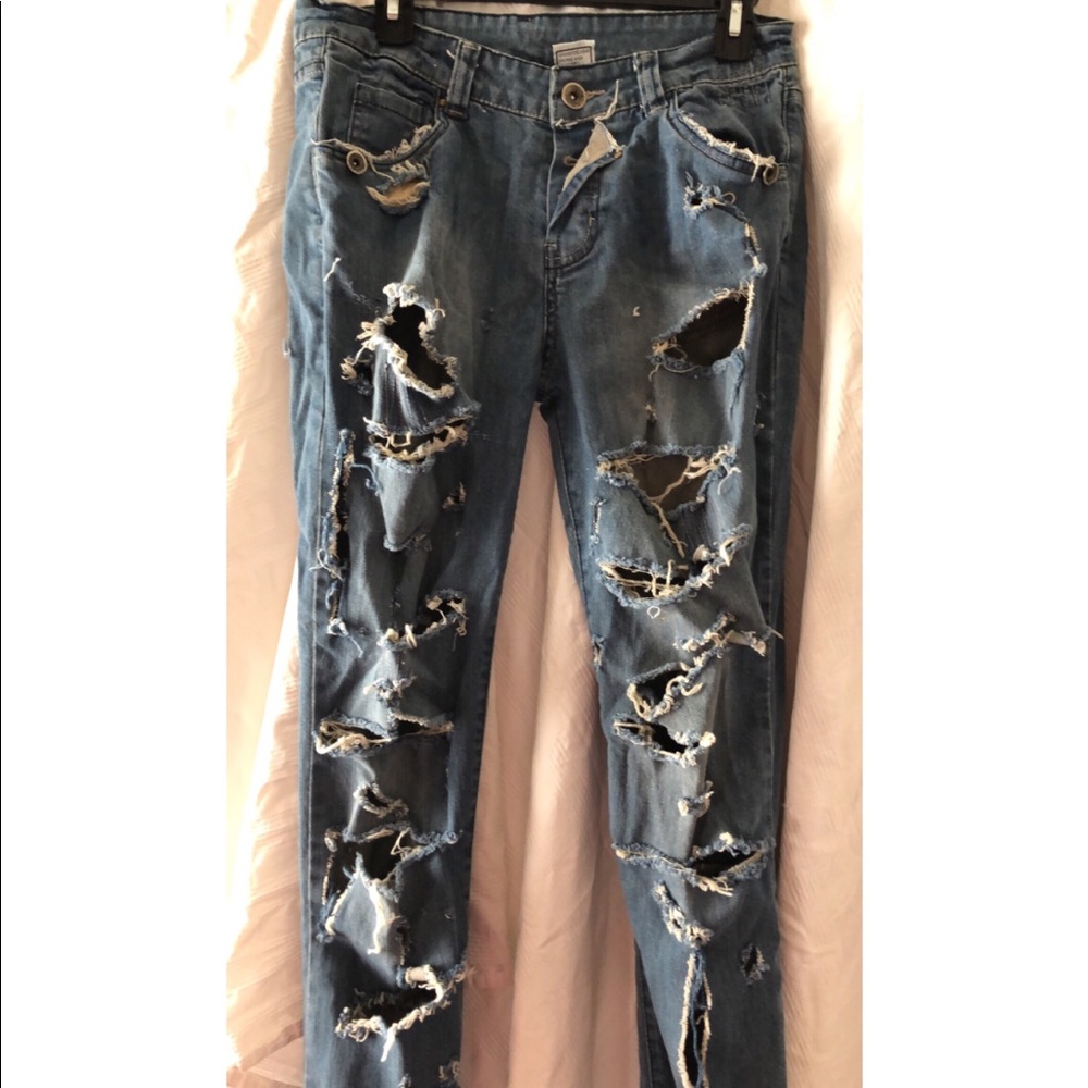 Destroyed Distressed Ripped Jeans Denim, Waist 32 - Picture 5 of 6